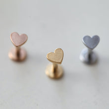 Load image into Gallery viewer, 16g Heart flat back earring, Internally threaded reversible tragus stud, circle labret earring, conch stud, trendy forward helix piercing