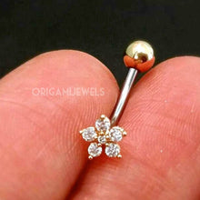 Load image into Gallery viewer, CZ Flower Belly Button Ring, Sterling Silver belly ring, floating navel ring, gold dainty small belly rings, belly piercing belly jewelry
