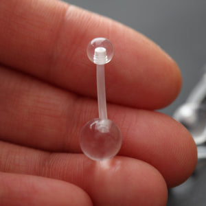 14g Bioflex Belly Ring, Pregnancy Retainer Flexible Clear PTFE plastic belly ring, two ball naval ring, rubber belly piercing, naval jewelry