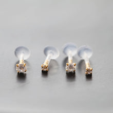 Load image into Gallery viewer, 16g BioFlex Push Fit Gold Piercings, Plastic Labret Push In cartilage earrings, bioplast gold tragus earrings, hypoallergenic conch earrings