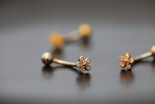 Load image into Gallery viewer, Tiny Round Flower Belly Ring, floating navel ring, dainty small gold belly button rings, body jewelry, floral modern postpartum belly ring