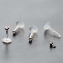 Load image into Gallery viewer, 2mm 16g Bioflex Labret Push In Silver, simple stainless steel lip stud, hypoallergenic earring, for sensitive ears, bioplast tragus earrings