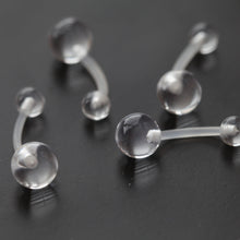 Load image into Gallery viewer, 14g Bioflex Belly Ring, Pregnancy Retainer Flexible Clear PTFE plastic belly ring, two ball naval ring, rubber belly piercing, naval jewelry