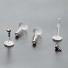 Load image into Gallery viewer, 2mm 16g Bioflex Labret Push In Silver, simple stainless steel lip stud, hypoallergenic earring, for sensitive ears, bioplast tragus earrings