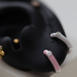 Sterling silver Colorful Hoops, 8mm cartilage hoop, clip on pink hoops, huggie earrings, hip helix conch cartilage earring, pave snug hoop