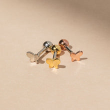Load image into Gallery viewer, 3D Butterfly Tragus Threadless Labret, 18g cartilage earring, 20g screwback lobe barbell, cartilage stud, small spring dainty conch earring
