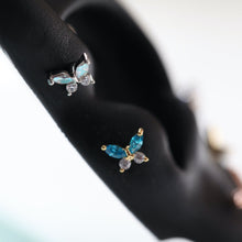 Load image into Gallery viewer, CZ Sparkly Butterfly Tragus Earring, tiny 18g threadless labret, small cartilage stud, dainty spring tragus earring, screwback lobe piercing