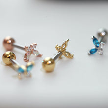 Load image into Gallery viewer, CZ Sparkly Butterfly Tragus Earring, tiny 18g threadless labret, small cartilage stud, dainty spring tragus earring, screwback lobe piercing