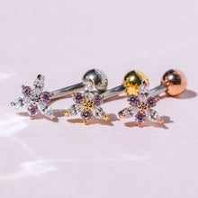Load image into Gallery viewer, NEW! || Daffodil Navel Ring, Floating Belly Ring, dainty flower navel ring, gold flower belly rings, simple belly rings, dainty body jewelry