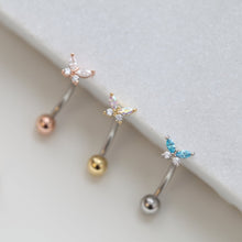 Load image into Gallery viewer, NEW! || CZ Sparkly Butterfly Navel Ring, Floating Belly Ring, gold flower belly rings, simple belly rings, dainty body jewelry, trendy rings