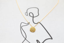 Load image into Gallery viewer, Sun Stamped Gold Medallion Necklace, Silver coin earrings, coin jewelry collection rose gold circle studs, stamped jewelry bridesmaids gifts