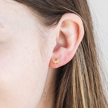 Load image into Gallery viewer, Intricate Butterfly cartilage earring, 18g labret tragus earring, screwback lobe earring, dainty butterfly conch barbell, spring earrings