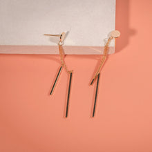 Load image into Gallery viewer, Circle Drop Earrings, bar dangle, bar drop earrings, rose gold circle earrings, neutral color, fashion earrings, rose gold round earrings