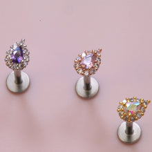 Load image into Gallery viewer, Iridescent Teardrop cartilage earring, holographic conch threadless labret piercing, Tragus earring, teardrop helix earring, tiny earring