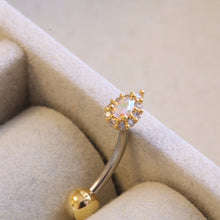 Load image into Gallery viewer, Iridescent Petite Teardrop Belly Ring, tiny Floating Naval Ring, small teardrop gold belly ring, simple postpartum comfortable belly jewelry