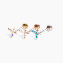 Load image into Gallery viewer, NEW! || CZ Sparkly Butterfly Navel Ring, Floating Belly Ring, gold flower belly rings, simple belly rings, dainty body jewelry, trendy rings