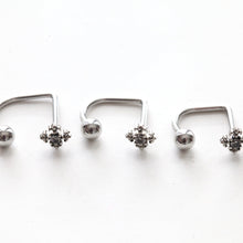 Load image into Gallery viewer, 16g Cross Medusa Piercing • Medieval Cross Lippy Loop Labret Lip ring • Comfortable Surgical Steel Lip Ring • Cross Whimsigoth Lip Piercing