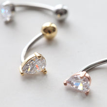 Load image into Gallery viewer, NEW! CZ Teardrop Navel Ring, Floating Belly Ring, dainty navel ring, trendy stone belly ring, simple belly button ring, small body jewelry