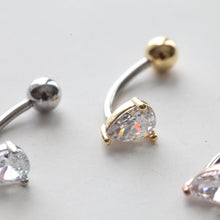 Load image into Gallery viewer, NEW! CZ Teardrop Navel Ring, Floating Belly Ring, dainty navel ring, trendy stone belly ring, simple belly button ring, small body jewelry