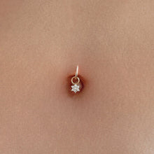 Load image into Gallery viewer, Belly Piercing • Tiny Belly Hoop • Simple Flower Navel Ring • Dainty Dangle Belly Ring • 14k Goldfill 925 Silver 18g Floral Belly Jewelry