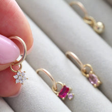 Load image into Gallery viewer, Belly Piercing • Tiny Belly Hoop • Simple Flower Navel Ring • Dainty Dangle Belly Ring • 14k Goldfill 925 Silver 18g Floral Belly Jewelry