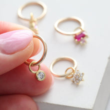 Load image into Gallery viewer, Belly Piercing • Tiny Belly Hoop • Simple Flower Navel Ring • Dainty Dangle Belly Ring • 14k Goldfill 925 Silver 18g Floral Belly Jewelry