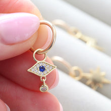 Load image into Gallery viewer, Evil Eye Belly Piercing • Tiny Belly Hoop • Simple Bolt Navel • Dainty Dangle Belly Ring • 14k Goldfill 925 Silver North Star Belly Jewelry