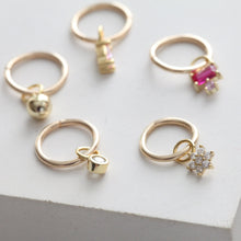 Load image into Gallery viewer, Belly Piercing • Tiny Belly Hoop • Simple Flower Navel Ring • Dainty Dangle Belly Ring • 14k Goldfill 925 Silver 18g Floral Belly Jewelry