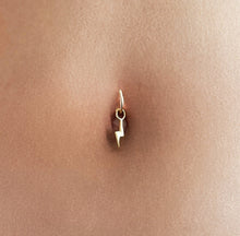 Load image into Gallery viewer, Evil Eye Belly Piercing • Tiny Belly Hoop • Simple Bolt Navel • Dainty Dangle Belly Ring • 14k Goldfill 925 Silver North Star Belly Jewelry