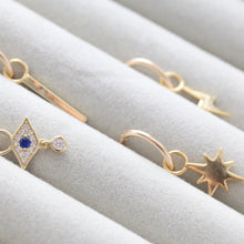 Load image into Gallery viewer, Evil Eye Belly Piercing • Tiny Belly Hoop • Simple Bolt Navel • Dainty Dangle Belly Ring • 14k Goldfill 925 Silver North Star Belly Jewelry