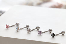 Load image into Gallery viewer, NEW! • Mini Iridescent 4 Petal Navel Ring • Floating Belly Ring • Silver Simple Floatie Belly Rings • Trendy Dainty Body Jewelry
