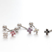 Load image into Gallery viewer, NEW! • Mini Iridescent 4 Petal Navel Ring • Floating Belly Ring • Silver Simple Floatie Belly Rings • Trendy Dainty Body Jewelry