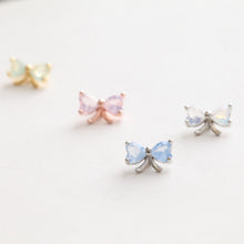 Load image into Gallery viewer, Moonstone Ribbon Belly Button Ring • Floating Navel Ring • Silver Belly Ring • Dainty Bow Ring • Tiny Mini Body Jewelry • Postpartum Belly