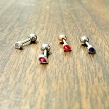 Load image into Gallery viewer, CZ Tiny Teardrop Tragus Labret, threadless pushback studs, small cartilage earring, dainty conch, tiny tragus piercing, medusa lip labret