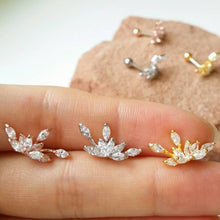 Load image into Gallery viewer, CZ Flower cartilage earring, threadless earrings, elegant ear sweeps, fashion ear Climbers, push pin ear jackets, elegant lotus flower studs