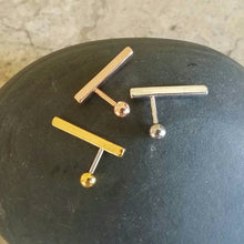 Load image into Gallery viewer, Bar Earring, 10mm helix 18mm cartilage earring, long silver bar earring, line cartilage gold bar earring, wedding jewelry, bridesmaids gifts