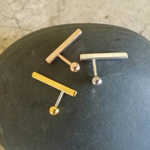 Load image into Gallery viewer, Bar Earring, 10mm helix 18mm cartilage earring, long silver bar earring, line cartilage gold bar earring, wedding jewelry, bridesmaids gifts