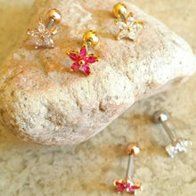 Load image into Gallery viewer, CZ flower cartilage earring, mini flower threadless labret, elegant tragus barbell, conch stud, flower studs, tiny flower cartilage earring