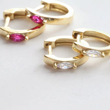 Load image into Gallery viewer, Rhombus Stone Gold Hoops