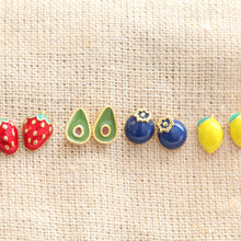 Load image into Gallery viewer, Mommy &amp; Me Fruit Earrings • Safe for Toddlers • Silver Conch Stud • Strawberry Piercings • Avocado Earrings • Lemon Fruit Pushback Studs