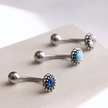 Load image into Gallery viewer, Petite Sapphire Belly Button Ring • Floating Circle Navel Ring • Dainty Rook Earring • Medieval Daith Ring • Small Rhinestone Belly Piercing