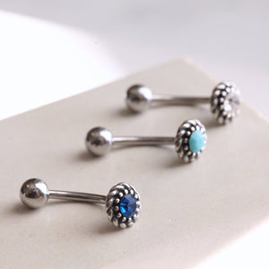 Petite Sapphire Belly Button Ring • Floating Circle Navel Ring • Dainty Rook Earring • Medieval Daith Ring • Small Rhinestone Belly Piercing