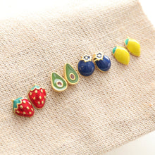 Load image into Gallery viewer, Mommy &amp; Me Fruit Earrings • Safe for Toddlers • Silver Conch Stud • Strawberry Piercings • Avocado Earrings • Lemon Fruit Pushback Studs