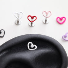Load image into Gallery viewer, Hallow Heart Cartilage Earrings • Colorful Red Tragus Stud • White 4mm Threadless Stud • Dainty Friendship Piercing • 18g Popular 6mm Labret