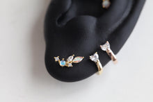 Load image into Gallery viewer, Aurora Earrings • Blossom Flower Threadless Labret • Long Flower Piercing • Spring Floral Cartilage Stud • Moonstone Earrings for Women