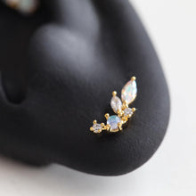 Load image into Gallery viewer, Aurora Earrings • Blossom Flower Threadless Labret • Long Flower Piercing • Spring Floral Cartilage Stud • Moonstone Earrings for Women