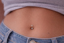 Load image into Gallery viewer, Diamond Dangle Belly Ring • 16g 14g Dainty Belly Button Ring • Small Gold Navel Ring • Silver Piercing • Sparkly Rose gold Drop Piercings