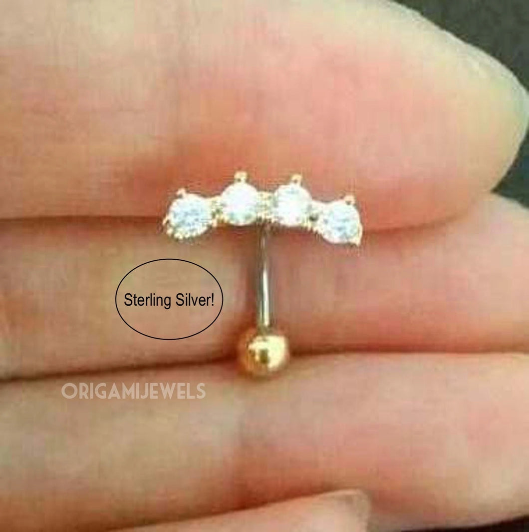 CZ Crown Belly Ring (Sterling Silver)