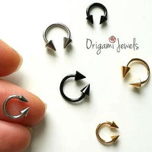 Load image into Gallery viewer, 16g Horseshoe Ring with Cone ends - Origami Jewels