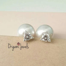Load image into Gallery viewer, 16g Triangle Pearl Back Earrings - Origami Jewels
